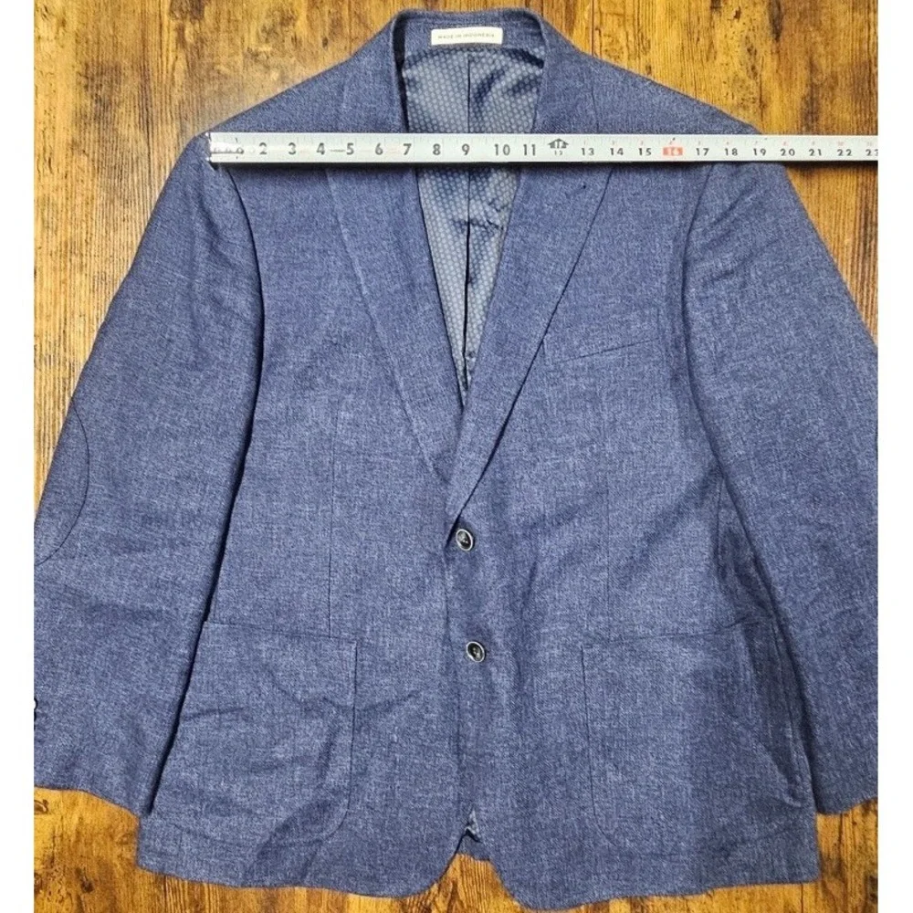Joseph Abboud Comero Linen Wool Knit Blazer Men's 46 Short Dark Blue Sport Coat